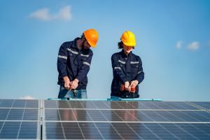 Technology solar cell, Engineer service installation solar cell. technician maintenance solar panels